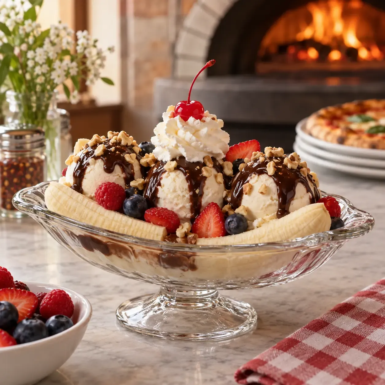 Seasonal fruit dessert with cream