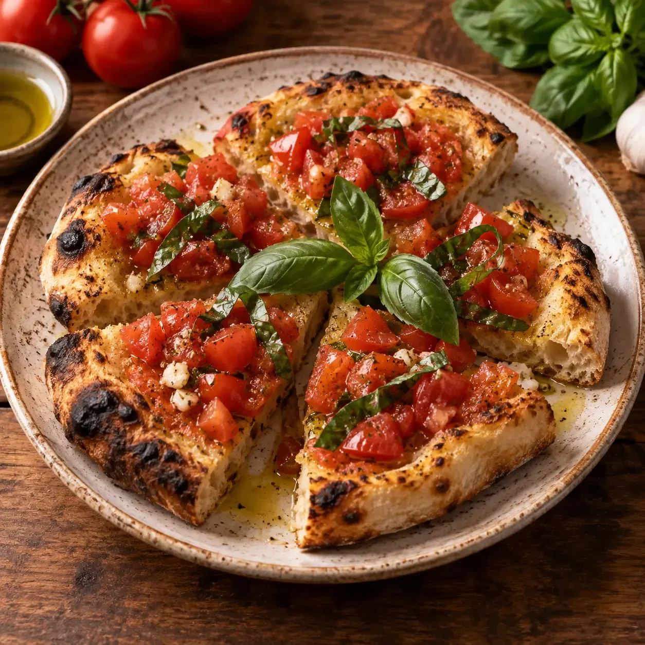Warm tomato and basil bread rounds