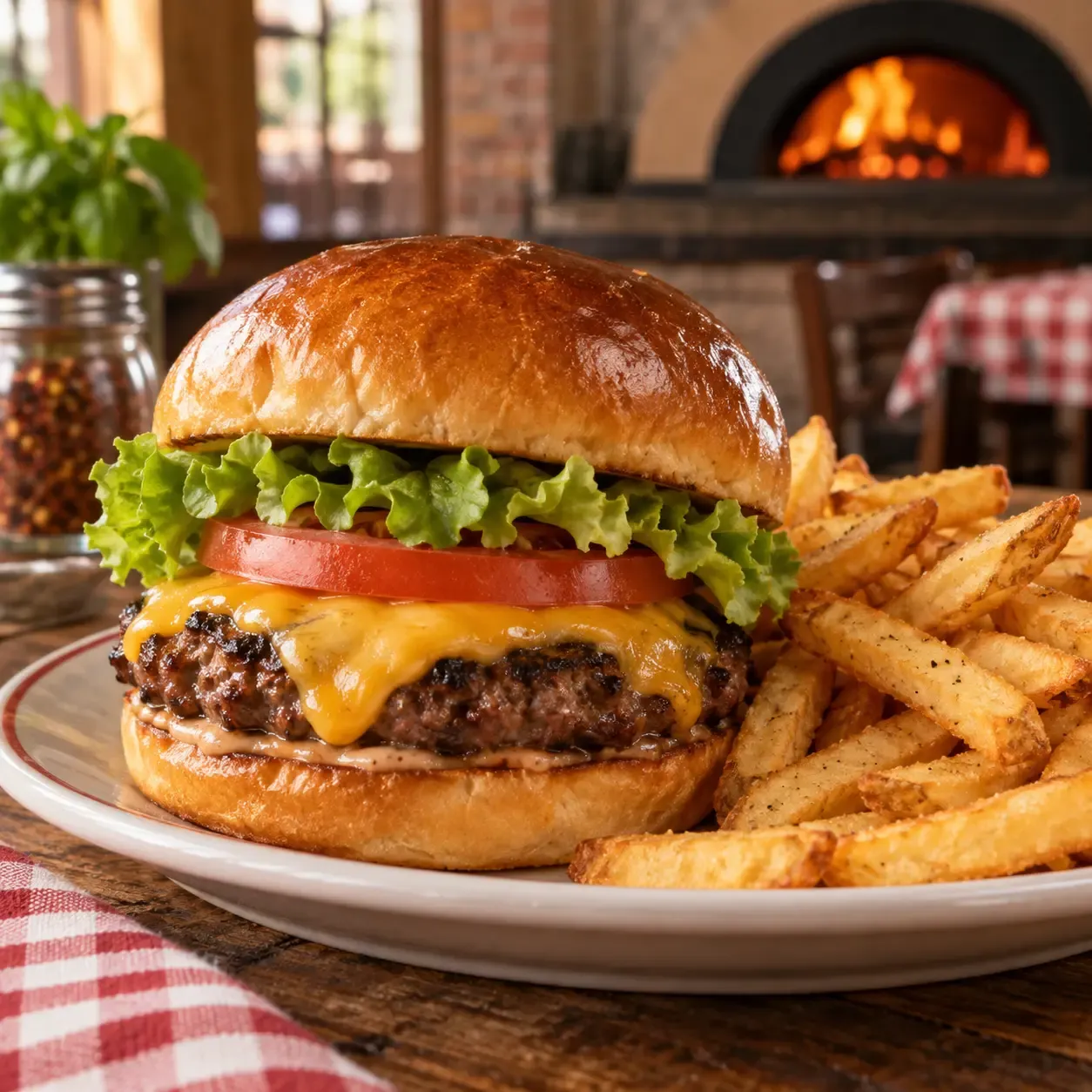 House burger served with fries
