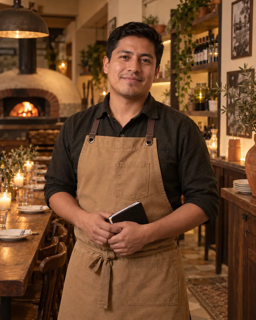 Diego Andrade welcoming guests in the Fiamma dining room